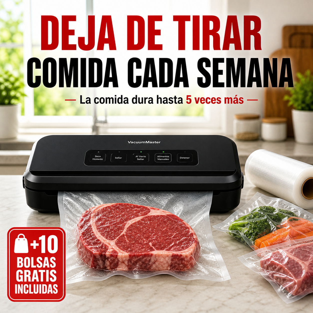 FreshSeal™ – SELLADORA DE AIRE Sistema de Conservación al Vacío + 10 Bolsas GRATIS