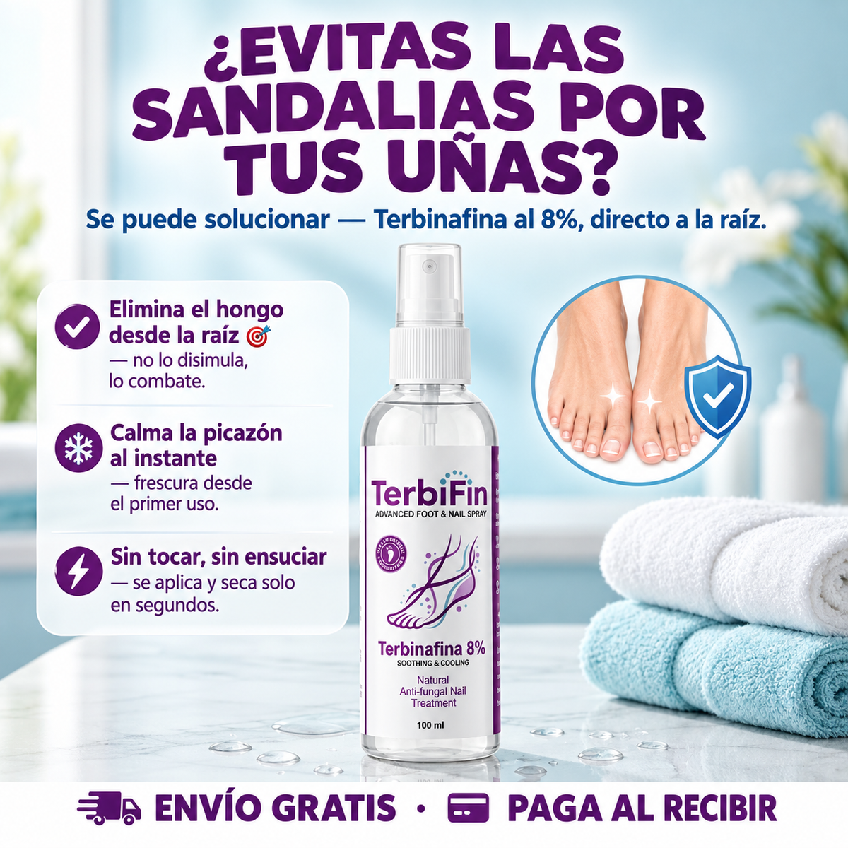 PieLibre Spray Antihongos 8% Terbinafina para pies y uñas, envío gratis y pago contra entrega en Chile