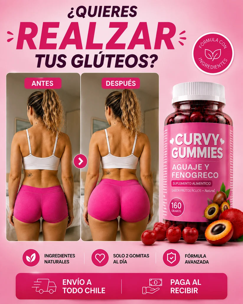 Curvy Gummies - suplemento con aguaje y fenogreco para firmeza y tono de glúteos, 2 gomitas al día - TodoFullChile-Tienda